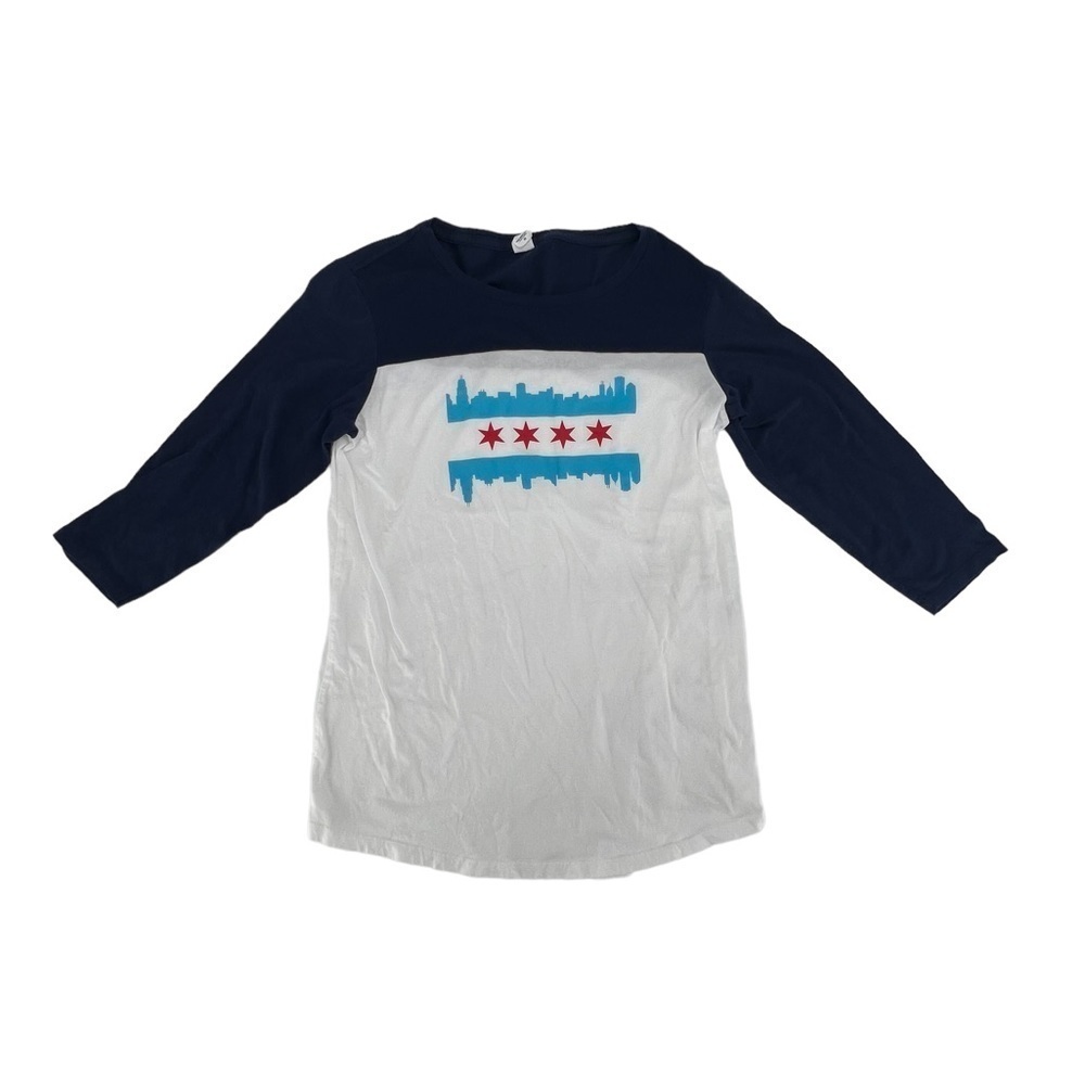 Chicago Blue White City Flag 3/4 Sleeve T-Shirt Size Medium Unisex By District